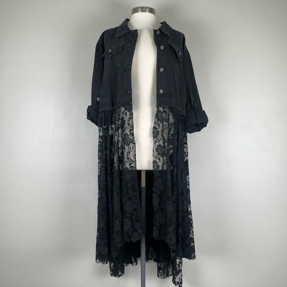 Origami Jacket Duster Women 0 Black Western Festival Lace Denim Button Up Boho - Picture 5 of 16